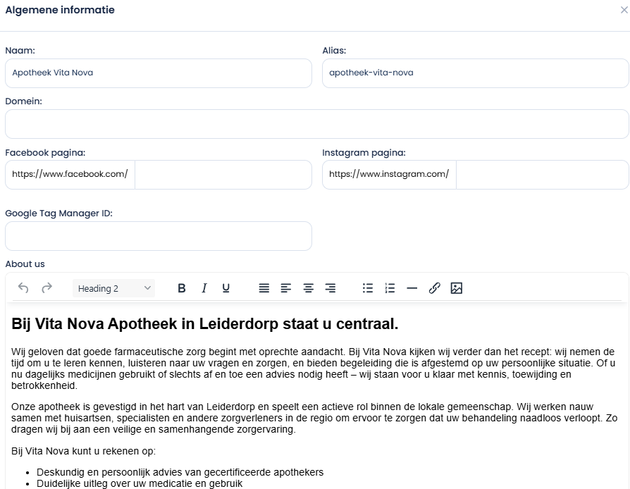 screenshot algemene informatie
