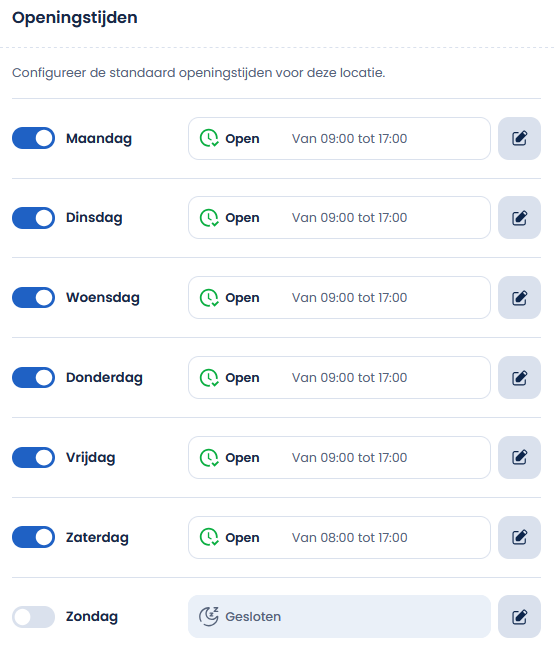 openingstijden locatie