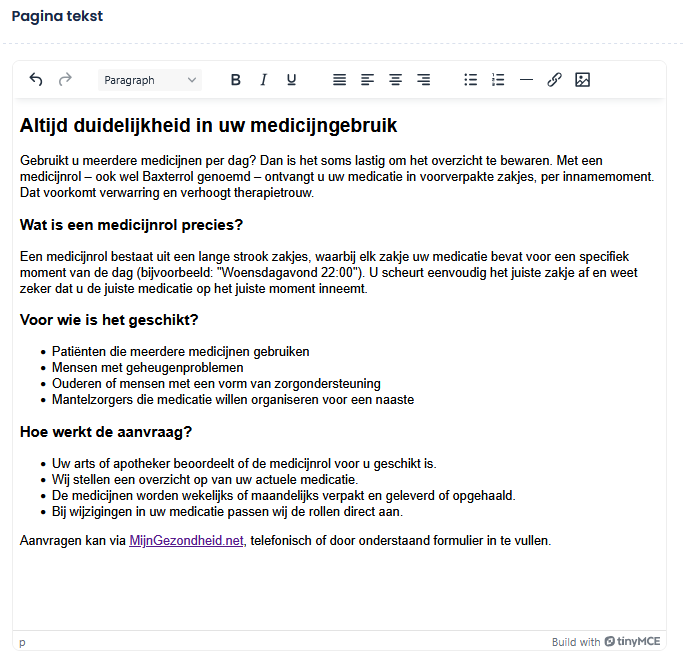 pagina tekst diensten